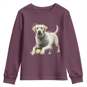 Cute Yellow Labrador Retriever With Tennis Ball Youth Sweatshirt TS12 Maroon Print Your Wear