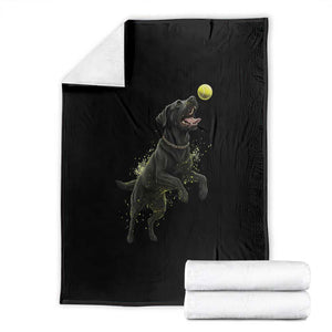 Playful Black Labrador Fetching Chasing Tennis Ball Throw Blanket TS12 Black Print Your Wear