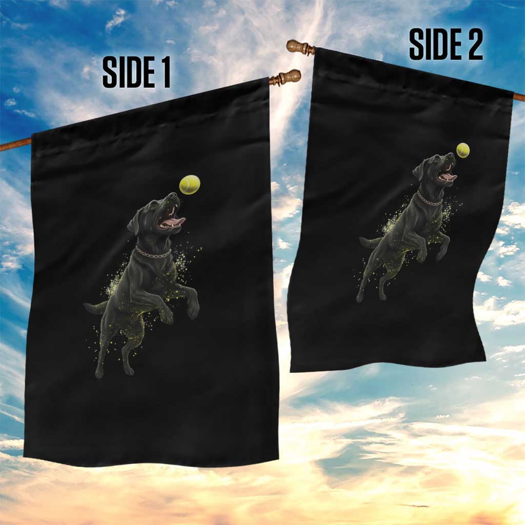 Playful Black Labrador Fetching Chasing Tennis Ball Garden Flag TS12 Print Your Wear