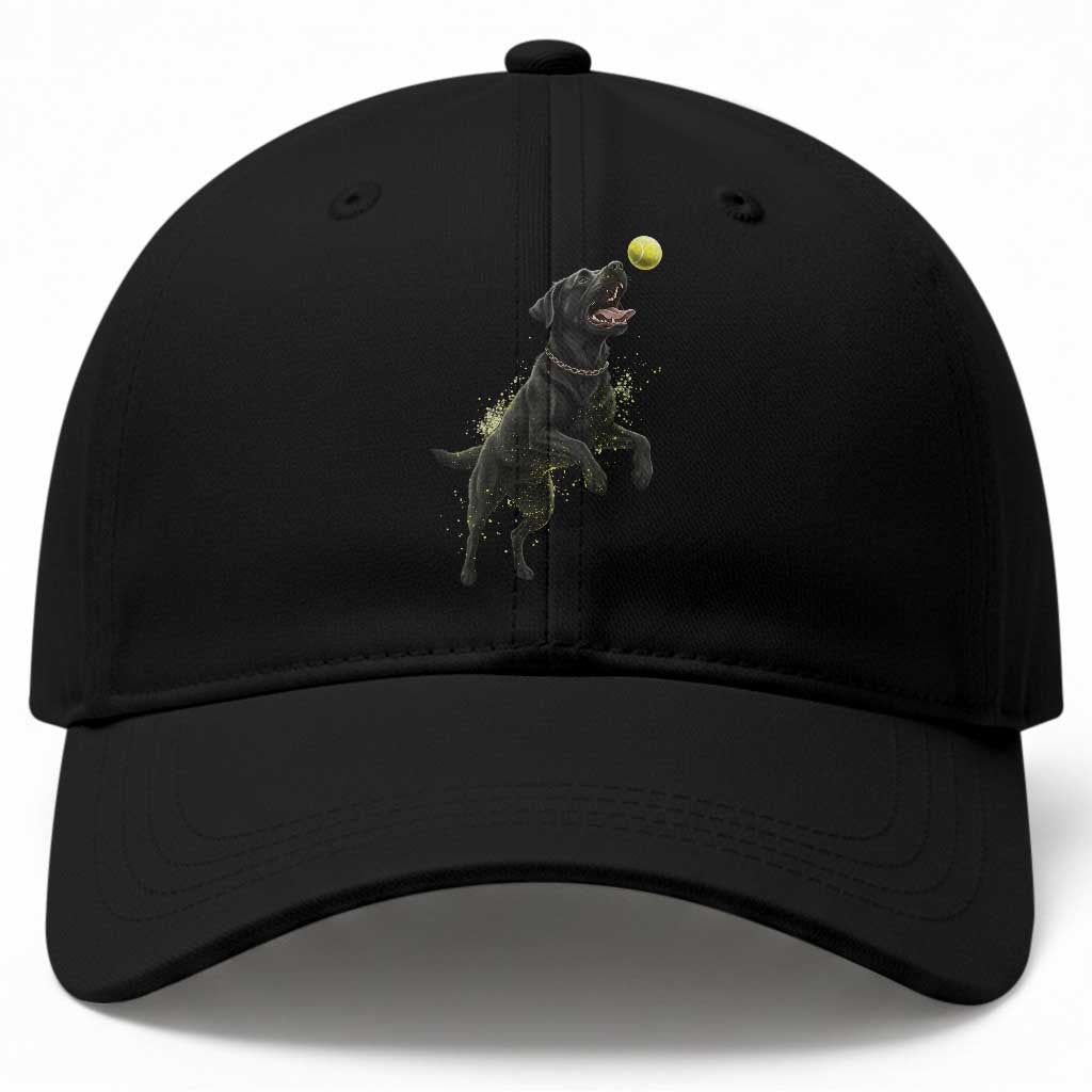 Playful Black Labrador Fetching Chasing Tennis Ball Baseball Cap TS12 Print Your Wear