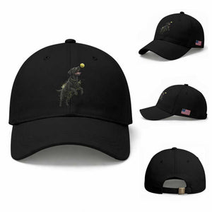 Playful Black Labrador Fetching Chasing Tennis Ball Baseball Cap TS12 Baseball Cap Universal Fit Black Print Your Wear