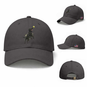 Playful Black Labrador Fetching Chasing Tennis Ball Baseball Cap TS12 Baseball Cap Universal Fit Dark Gray Print Your Wear