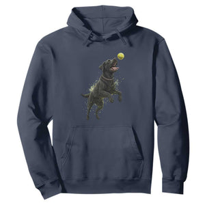 Playful Black Labrador Fetching Chasing Tennis Ball Hoodie TS12 Navy Print Your Wear