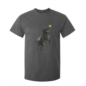 Playful Black Labrador Fetching Chasing Tennis Ball T Shirt For Kid TS12 Dark Heather Print Your Wear