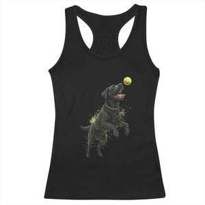 Playful Black Labrador Fetching Chasing Tennis Ball Racerback Tank Top TS12 Black Print Your Wear