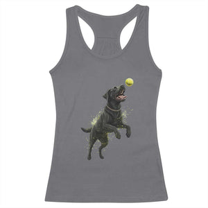 Playful Black Labrador Fetching Chasing Tennis Ball Racerback Tank Top TS12 Charcoal Print Your Wear