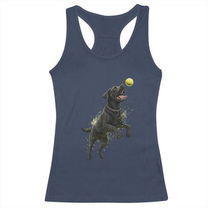 Playful Black Labrador Fetching Chasing Tennis Ball Racerback Tank Top TS12 Navy Print Your Wear