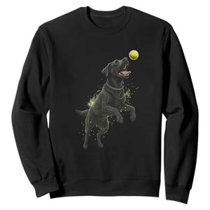 Playful Black Labrador Fetching Chasing Tennis Ball Sweatshirt TS12 Black Print Your Wear