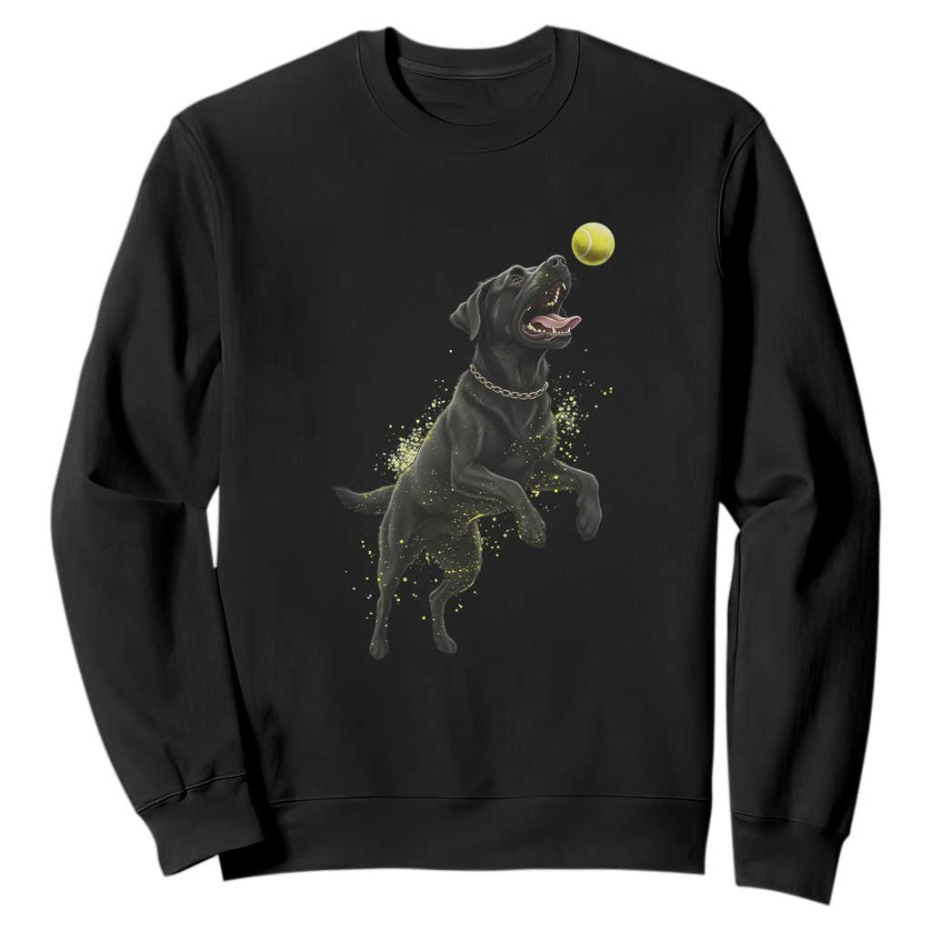 Playful Black Labrador Fetching Chasing Tennis Ball Sweatshirt TS12 Black Print Your Wear