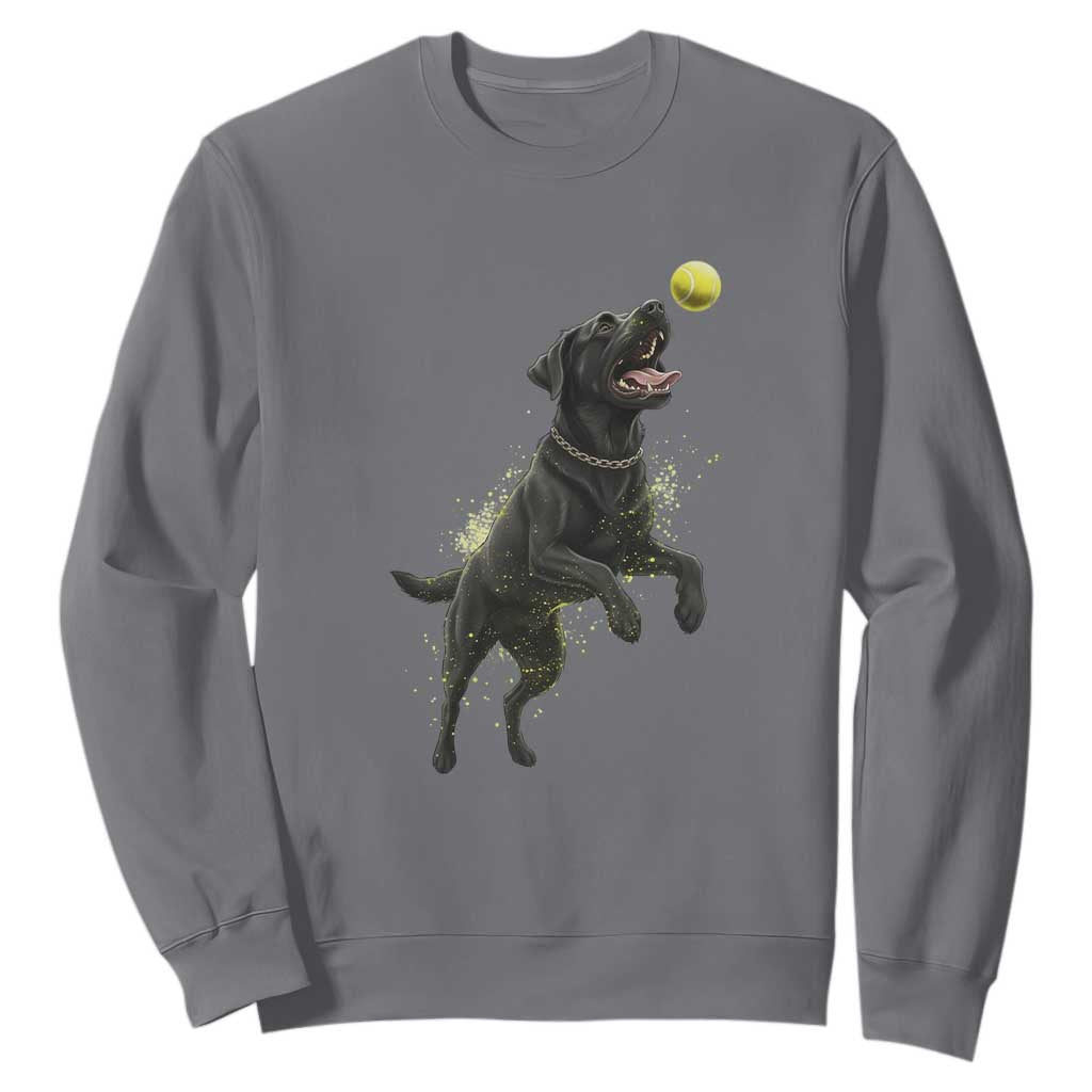 Playful Black Labrador Fetching Chasing Tennis Ball Sweatshirt TS12 Charcoal Print Your Wear