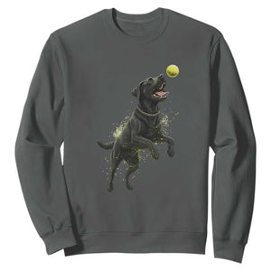 Playful Black Labrador Fetching Chasing Tennis Ball Sweatshirt TS12 Dark Heather Print Your Wear