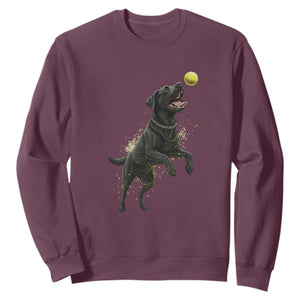 Playful Black Labrador Fetching Chasing Tennis Ball Sweatshirt TS12 Maroon Print Your Wear