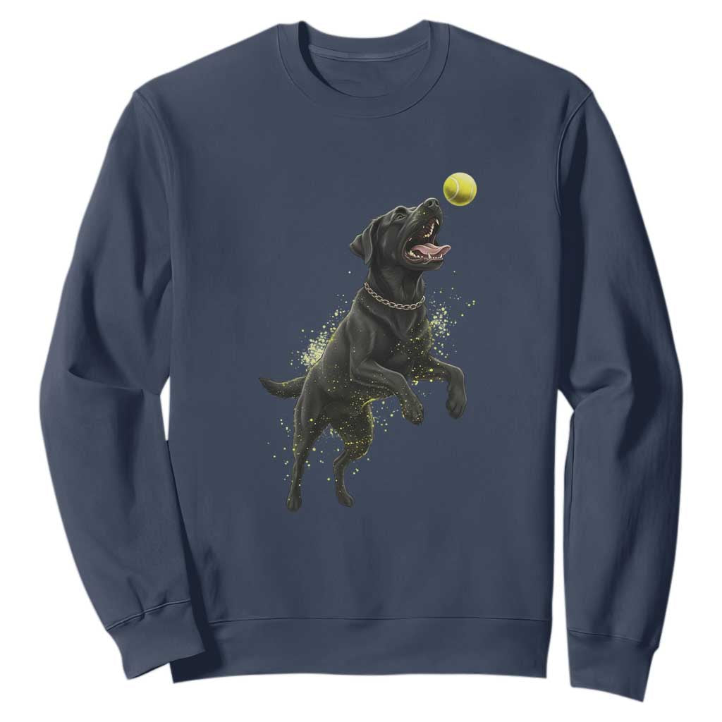 Playful Black Labrador Fetching Chasing Tennis Ball Sweatshirt TS12 Navy Print Your Wear