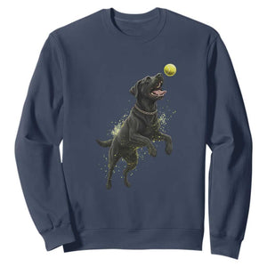 Playful Black Labrador Fetching Chasing Tennis Ball Sweatshirt TS12 Navy Print Your Wear