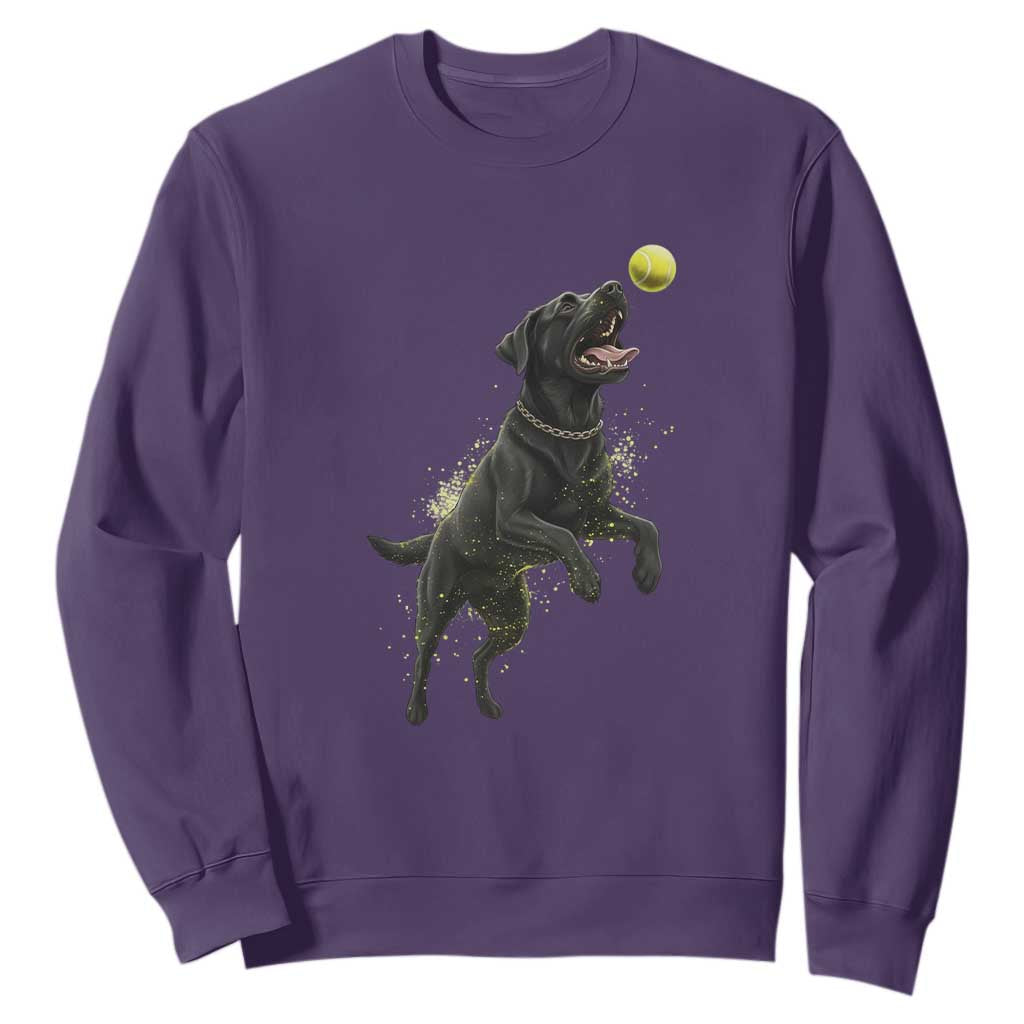 Playful Black Labrador Fetching Chasing Tennis Ball Sweatshirt TS12 Purple Print Your Wear