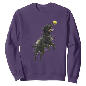 Playful Black Labrador Fetching Chasing Tennis Ball Sweatshirt TS12 Purple Print Your Wear