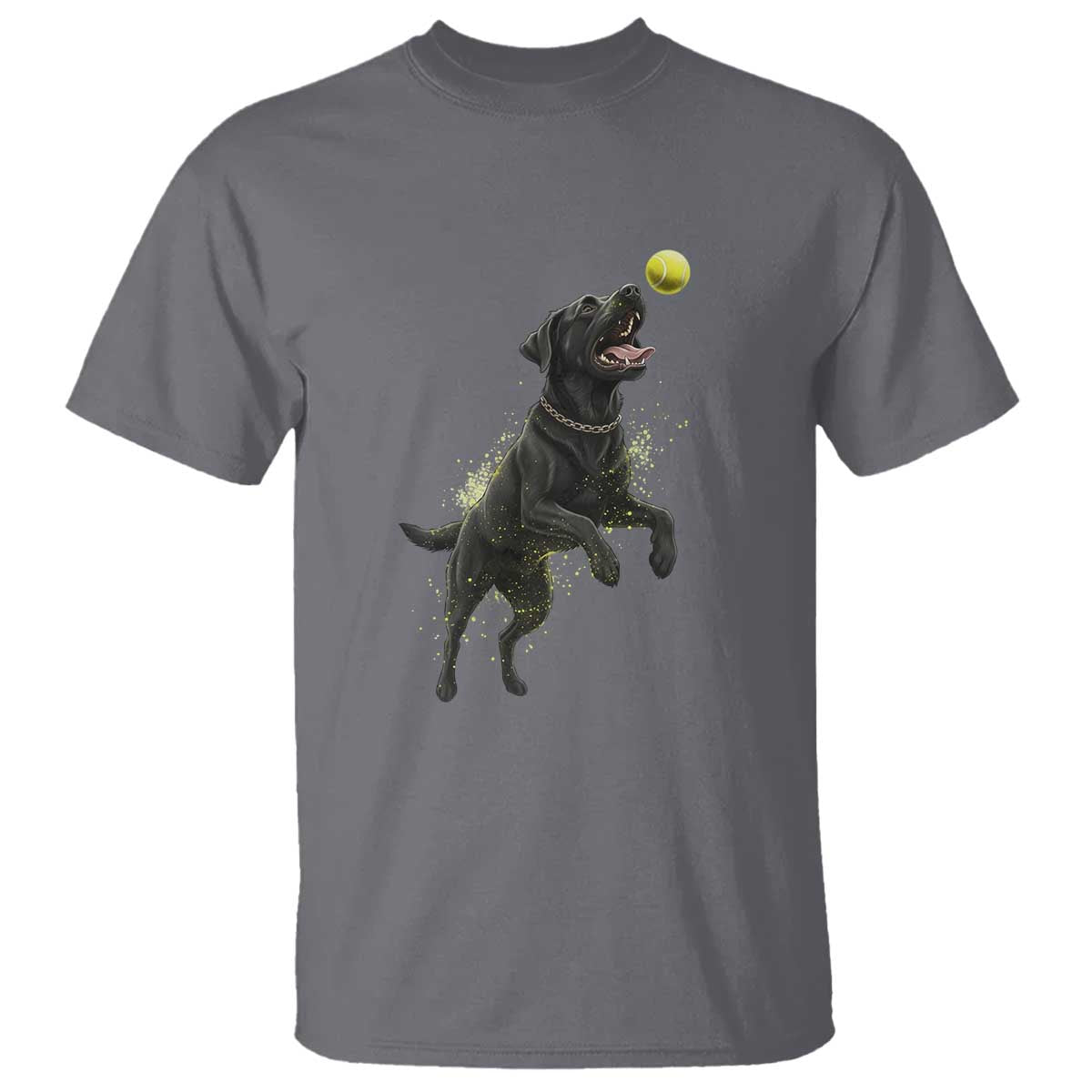 Playful Black Labrador Fetching Chasing Tennis Ball T Shirt TS12 Charcoal Print Your Wear
