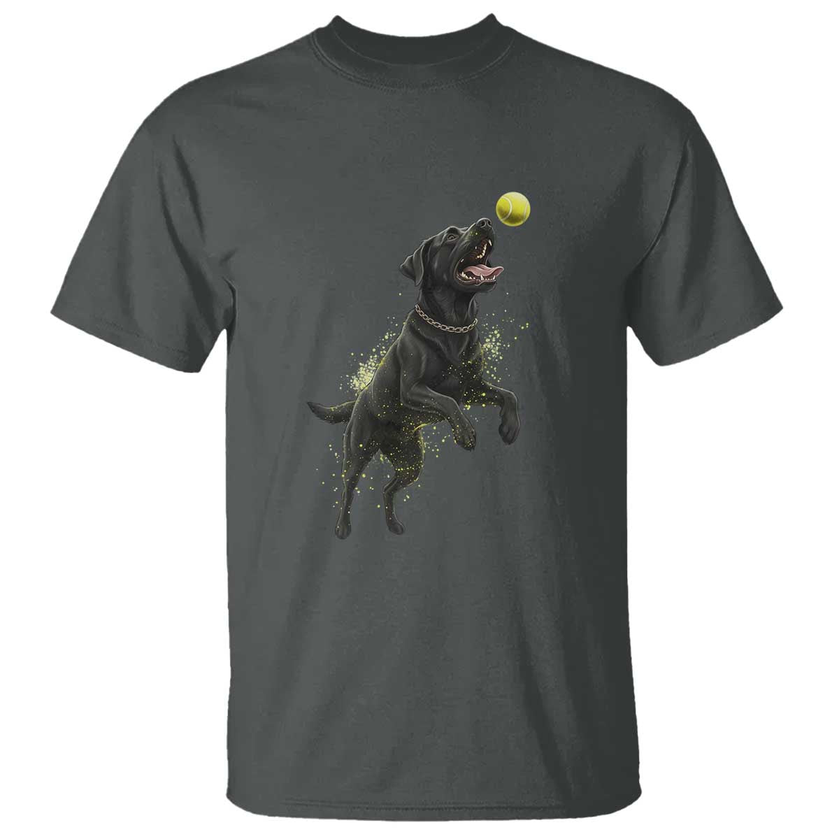 Playful Black Labrador Fetching Chasing Tennis Ball T Shirt TS12 Dark Heather Print Your Wear
