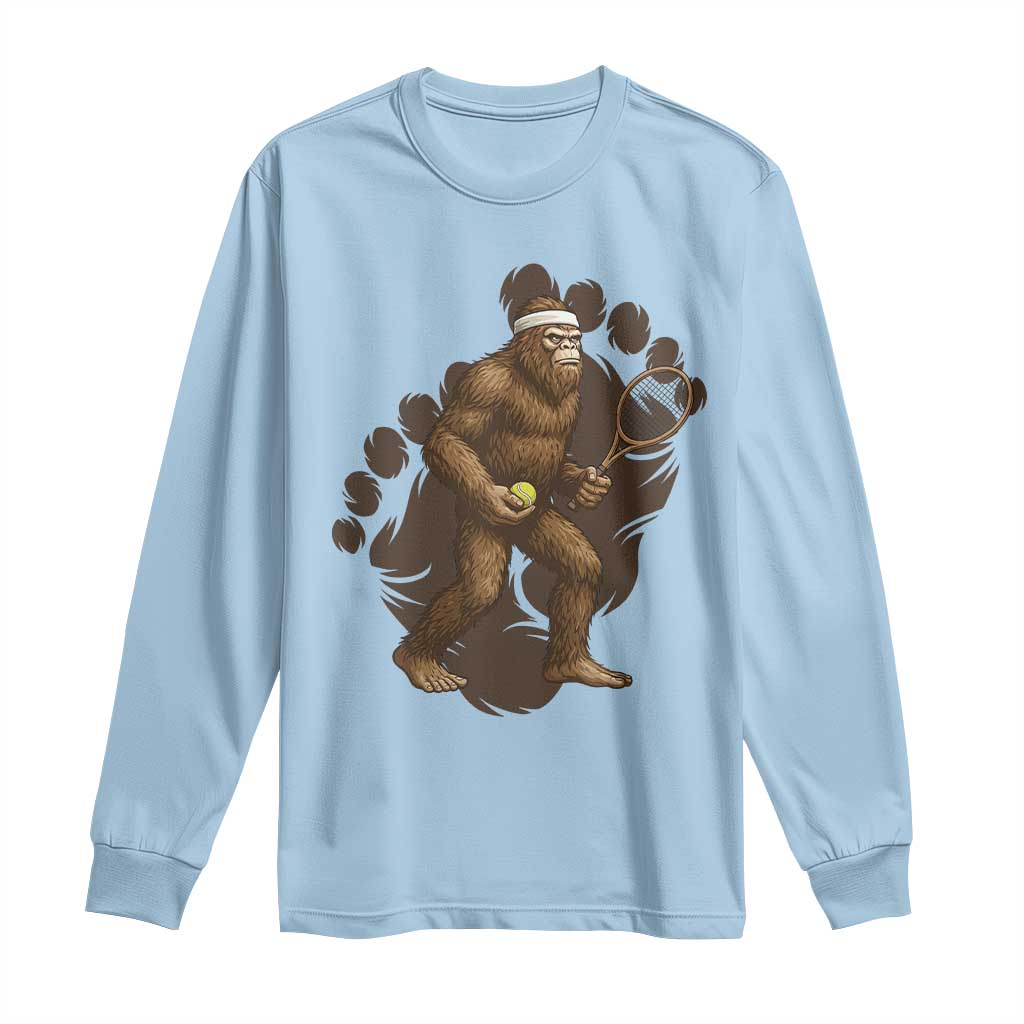 Funny Bigfoot Tennis Player Long Sleeve Shirt Folklore Cryptid Gift TS12 Light Blue Print Your Wear