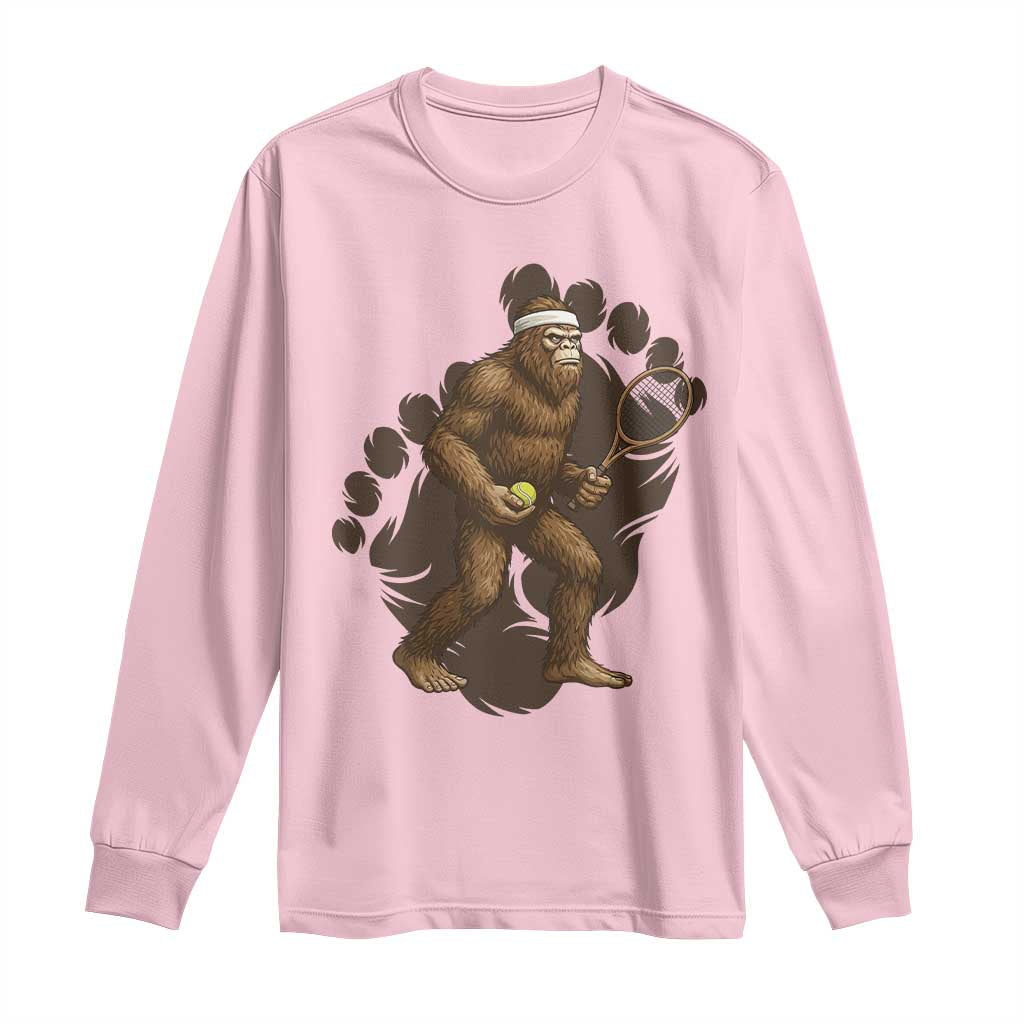 Funny Bigfoot Tennis Player Long Sleeve Shirt Folklore Cryptid Gift TS12 Light Pink Print Your Wear