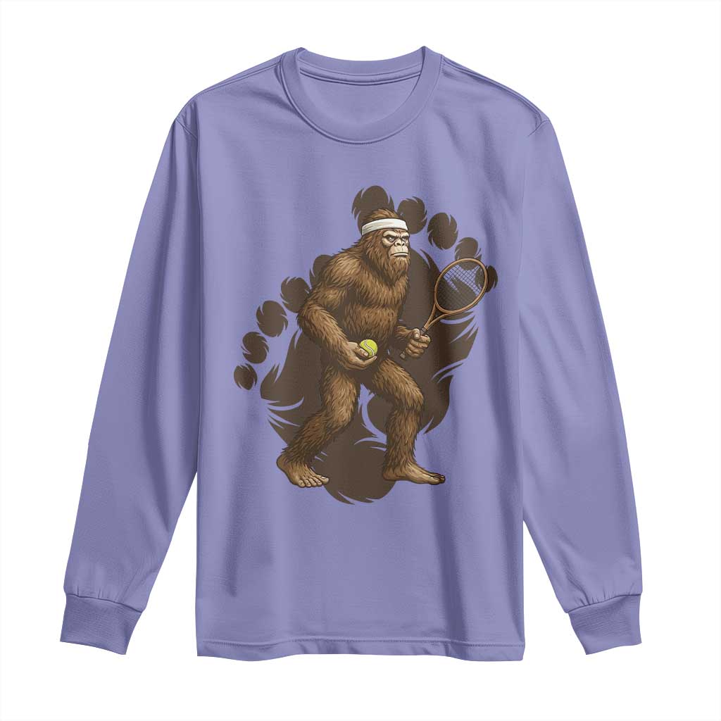 Funny Bigfoot Tennis Player Long Sleeve Shirt Folklore Cryptid Gift TS12 Violet Print Your Wear