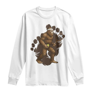 Funny Bigfoot Tennis Player Long Sleeve Shirt Folklore Cryptid Gift TS12 White Print Your Wear