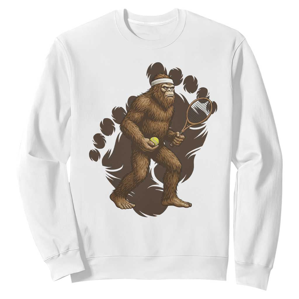 Funny Bigfoot Tennis Player Sweatshirt Folklore Cryptid Gift TS12 White Print Your Wear