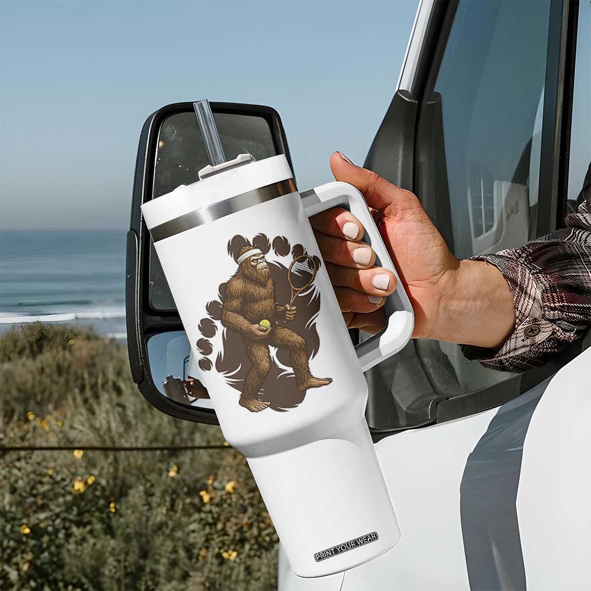 Funny Bigfoot Tennis Player Tumbler With Handle Folklore Cryptid Gift TS12 Print Your Wear