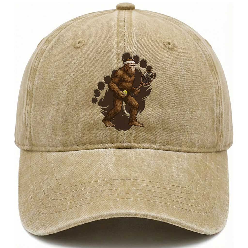 Funny Bigfoot Tennis Player Washed Cotton Baseball Cap Folklore Cryptid Gift TS12 Print Your Wear