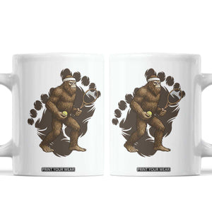 Funny Bigfoot Tennis Player Coffee Mug Folklore Cryptid Gift TS12 White Print Your Wear