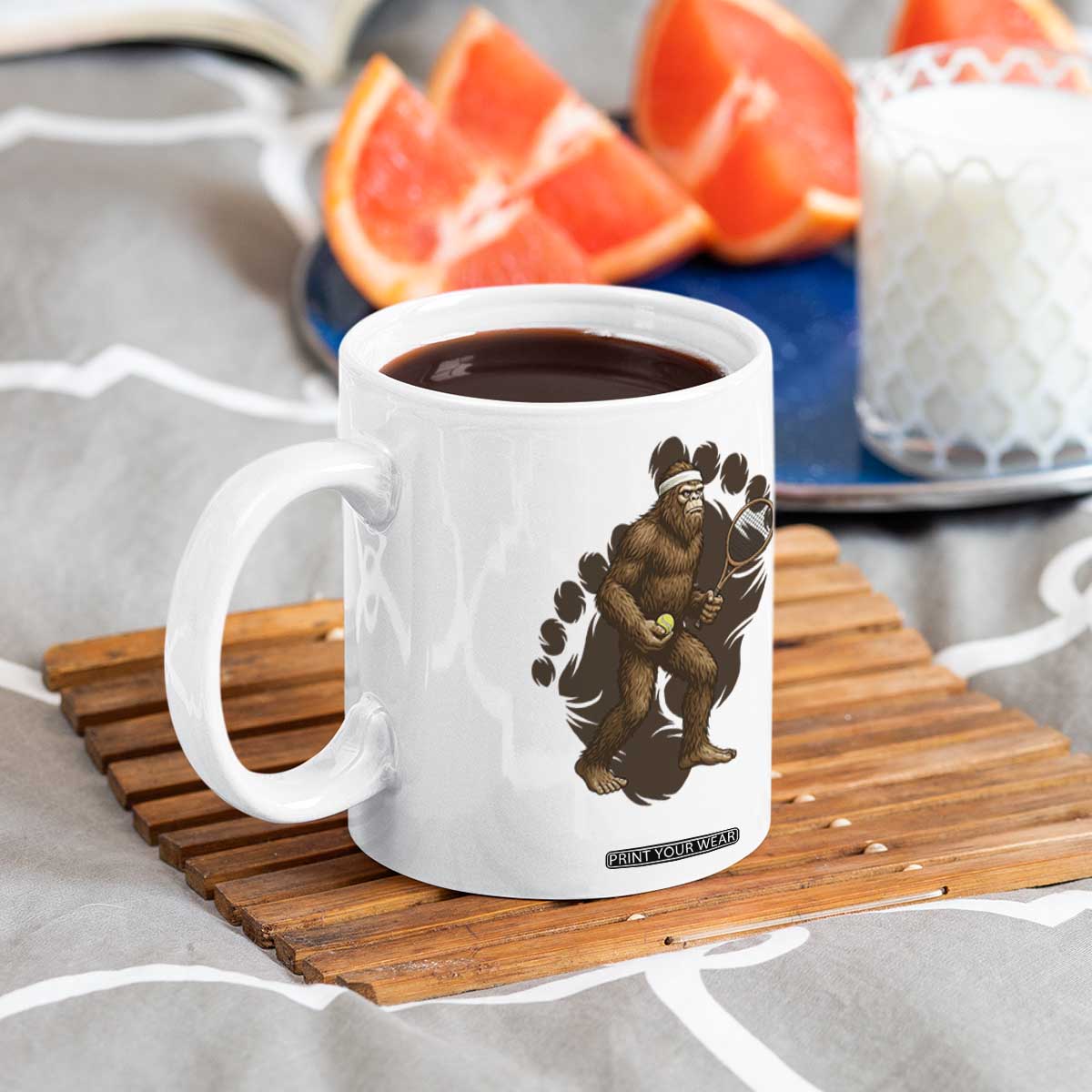 Funny Bigfoot Tennis Player Coffee Mug Folklore Cryptid Gift TS12 Print Your Wear
