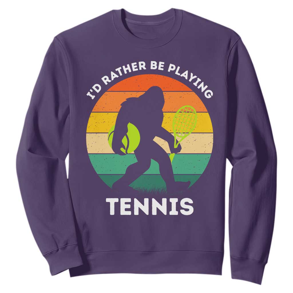 Id Rather Be Playing Tennis Sweatshirt Vintage Retro Bigfoot Tennis Player Gift TS12 Purple Print Your Wear