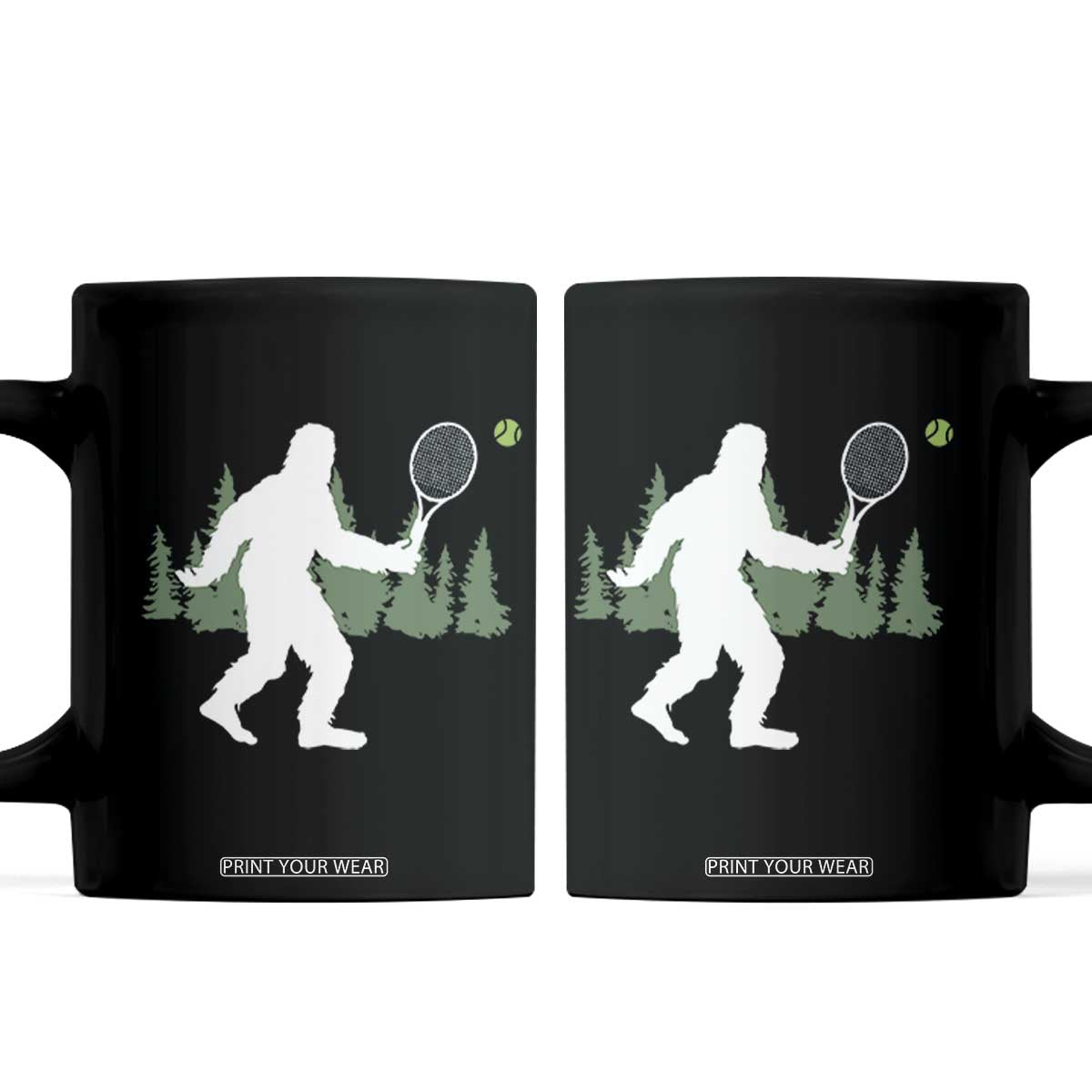 Funny Sasquatch Tennis Player Coffee Mug Folklore Cryptid Gift TS12 Black Print Your Wear