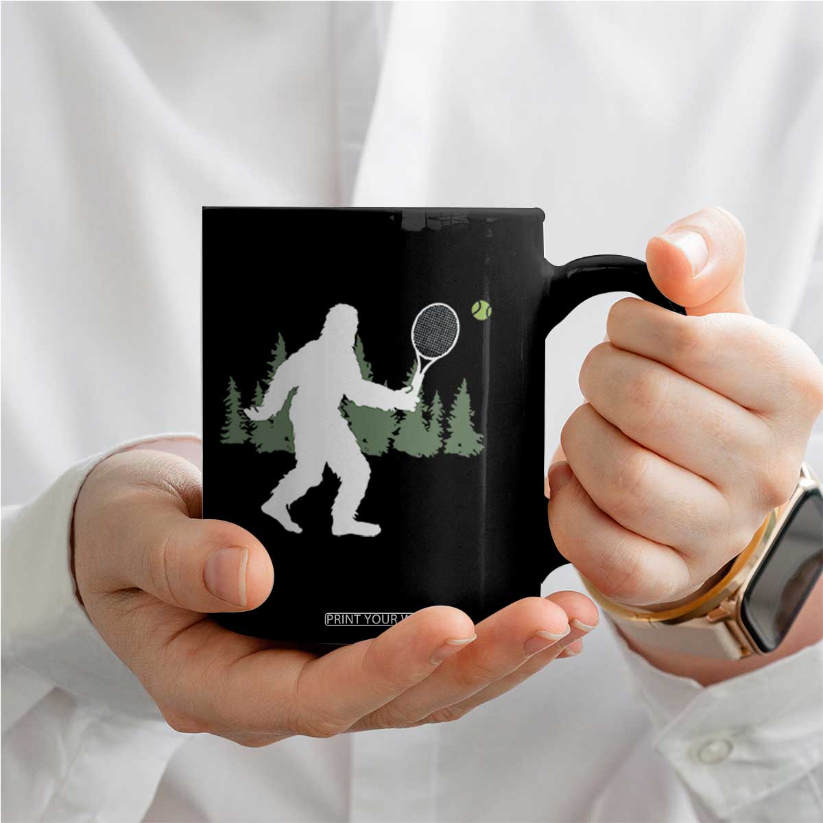 Funny Sasquatch Tennis Player Coffee Mug Folklore Cryptid Gift TS12 Print Your Wear