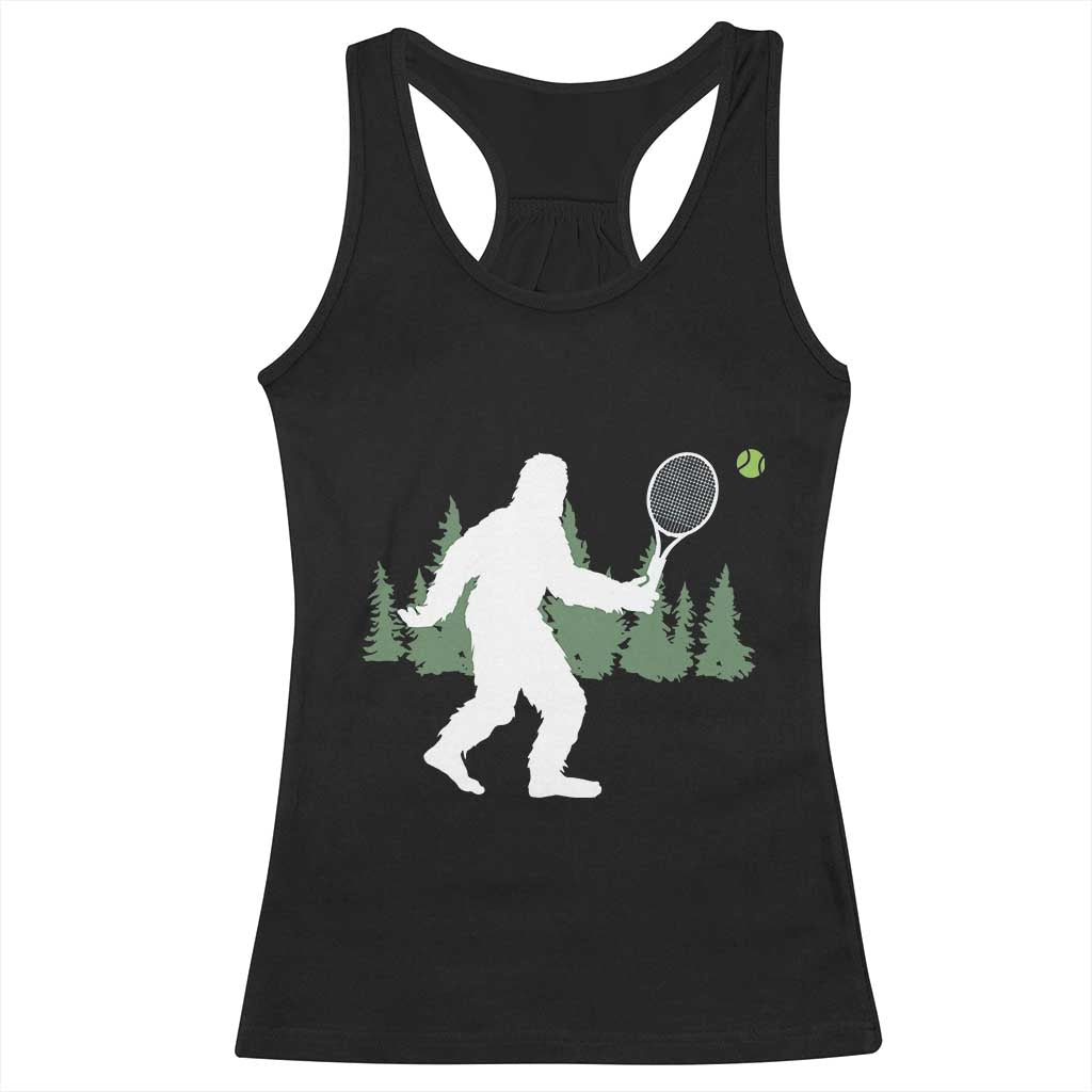 Funny Sasquatch Tennis Player Racerback Tank Top Folklore Cryptid Gift TS12 Black Print Your Wear