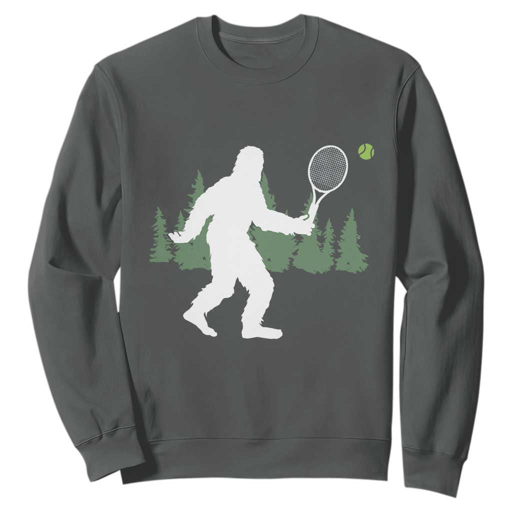 Funny Sasquatch Tennis Player Sweatshirt Folklore Cryptid Gift TS12 Dark Heather Print Your Wear