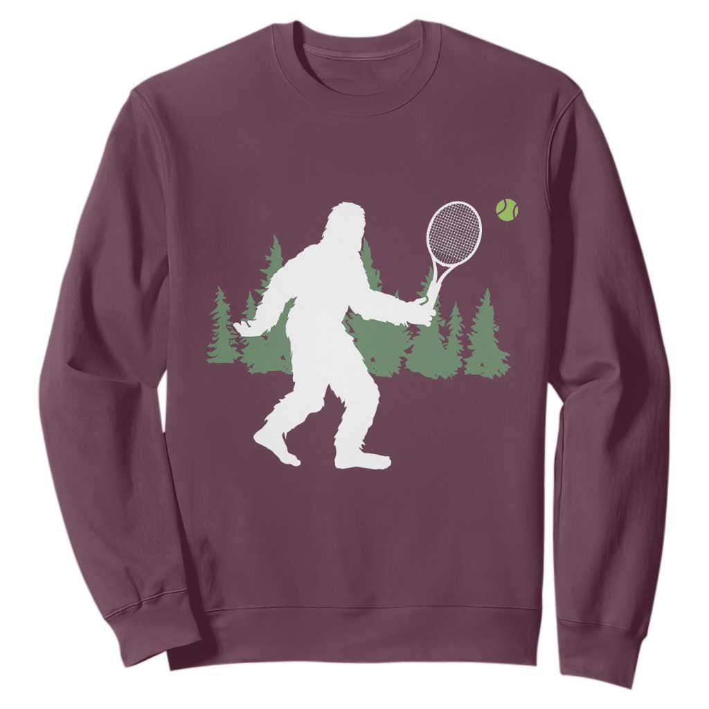 Funny Sasquatch Tennis Player Sweatshirt Folklore Cryptid Gift TS12 Maroon Print Your Wear