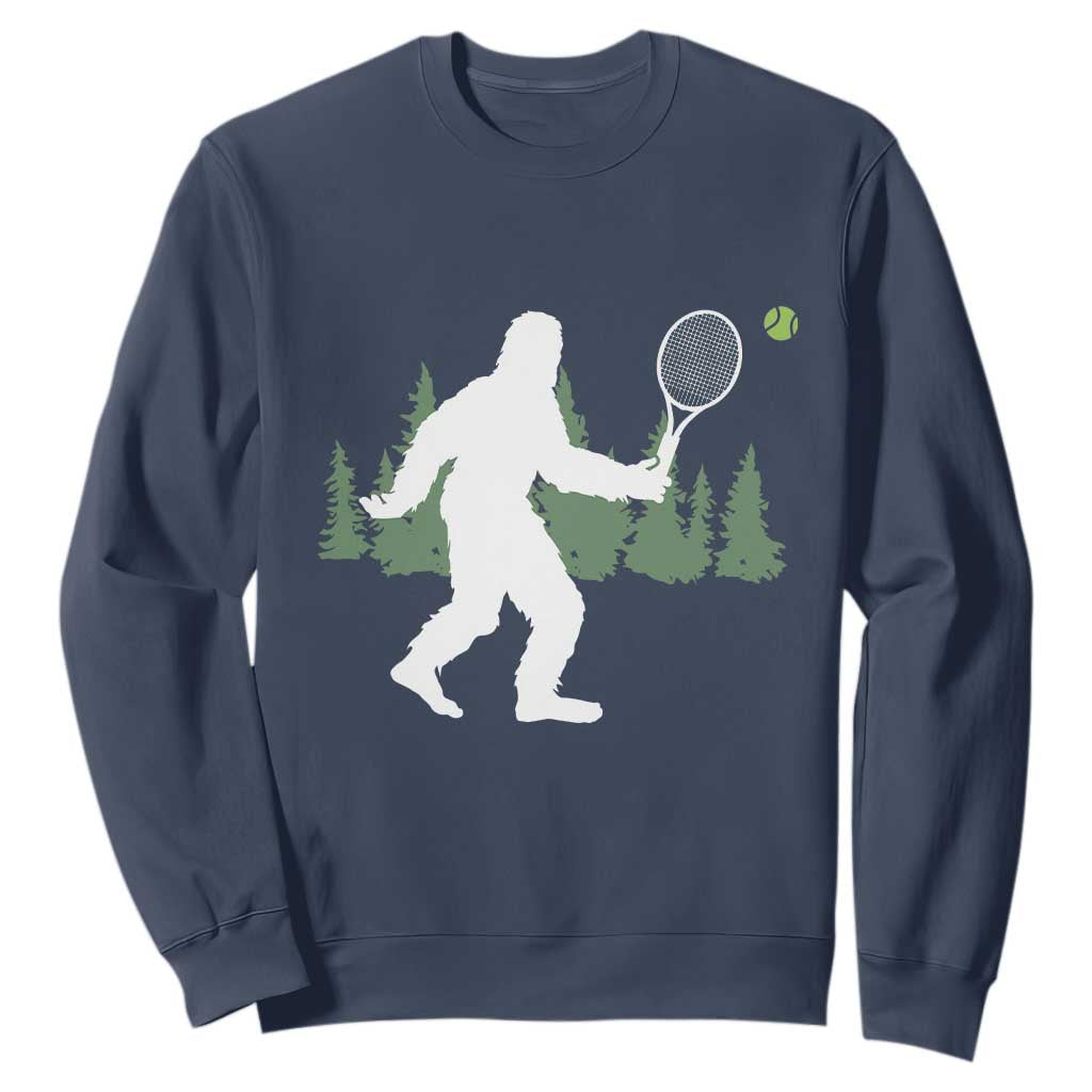 Funny Sasquatch Tennis Player Sweatshirt Folklore Cryptid Gift TS12 Navy Print Your Wear