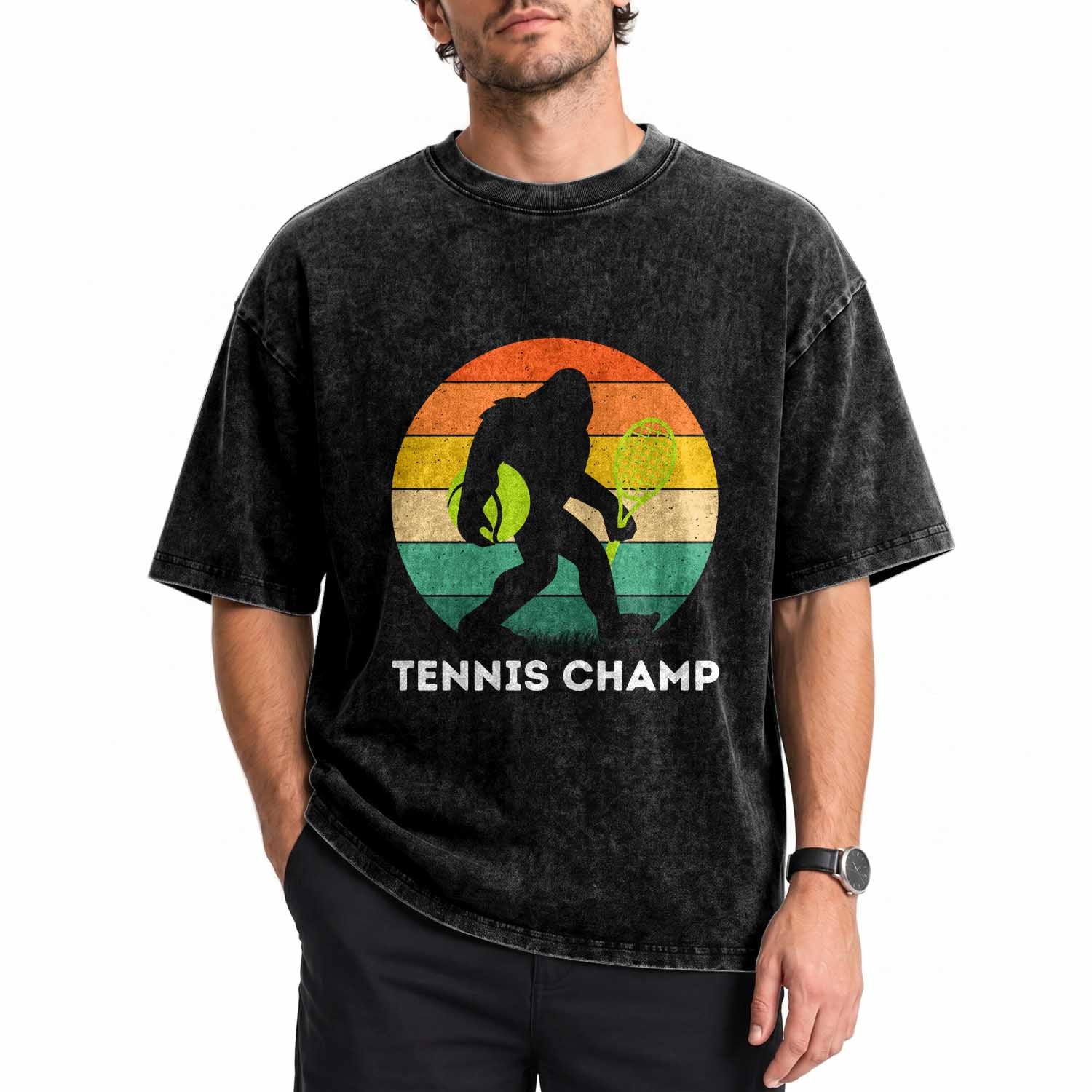 Vintage Retro Bigfoot Tennis Player Gift Washed Cotton T-Shirt Tennis Champ