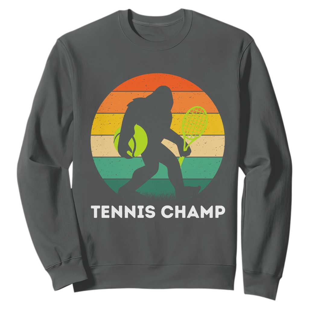 Vintage Retro Bigfoot Tennis Player Gift Sweatshirt Tennis Champ TS12 Dark Heather Print Your Wear