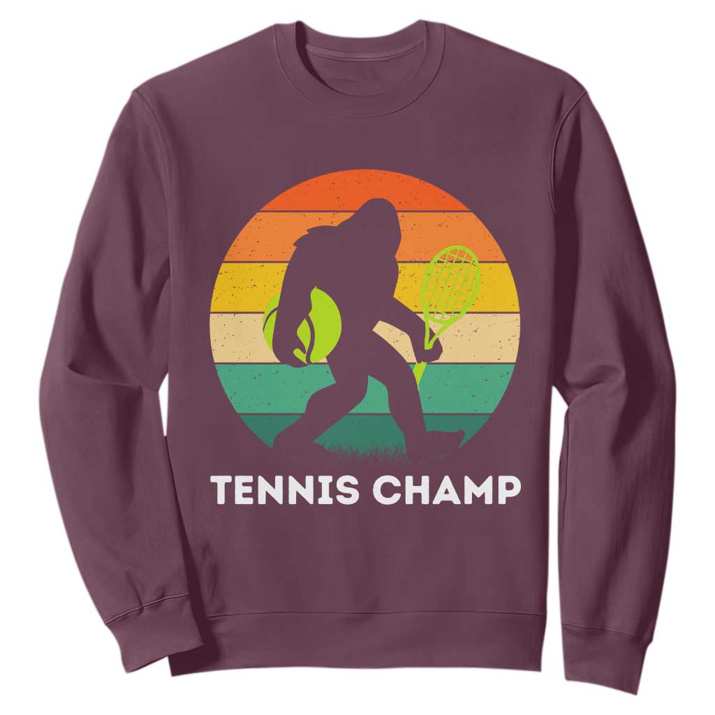 Vintage Retro Bigfoot Tennis Player Gift Sweatshirt Tennis Champ TS12 Maroon Print Your Wear
