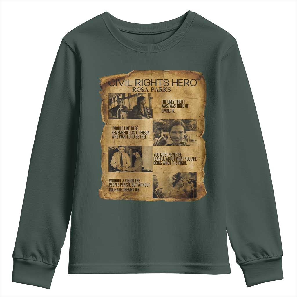 Rosa Parks Quote Youth Sweatshirt Civil Rights History Hero TS12 Dark Forest Green Print Your Wear