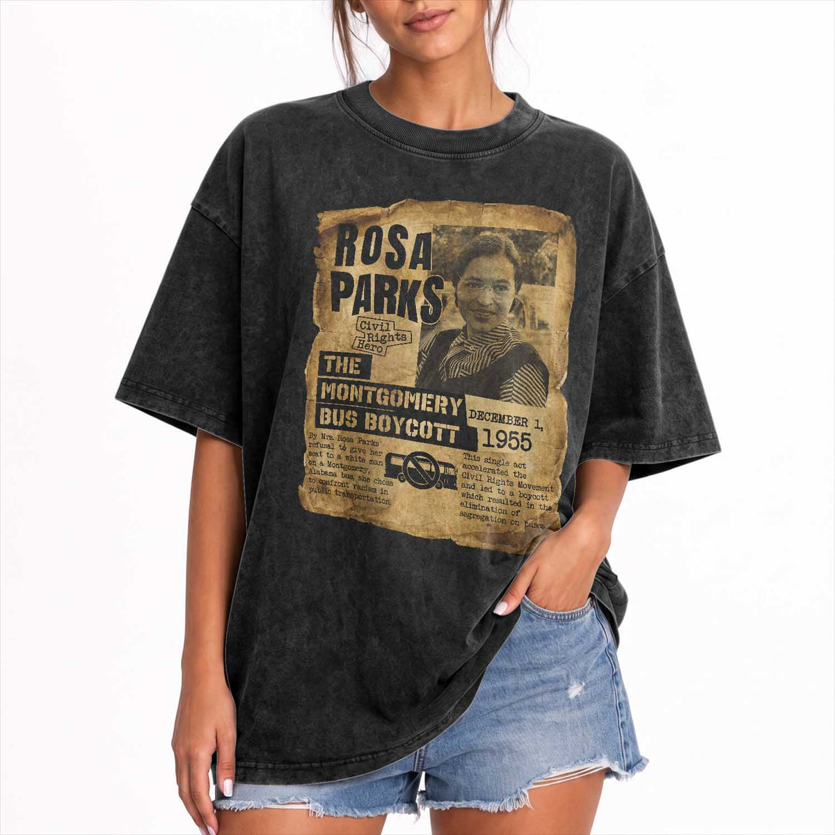 Vintage Rosa Parks Washed Cotton T-Shirt Groovy Black History Month