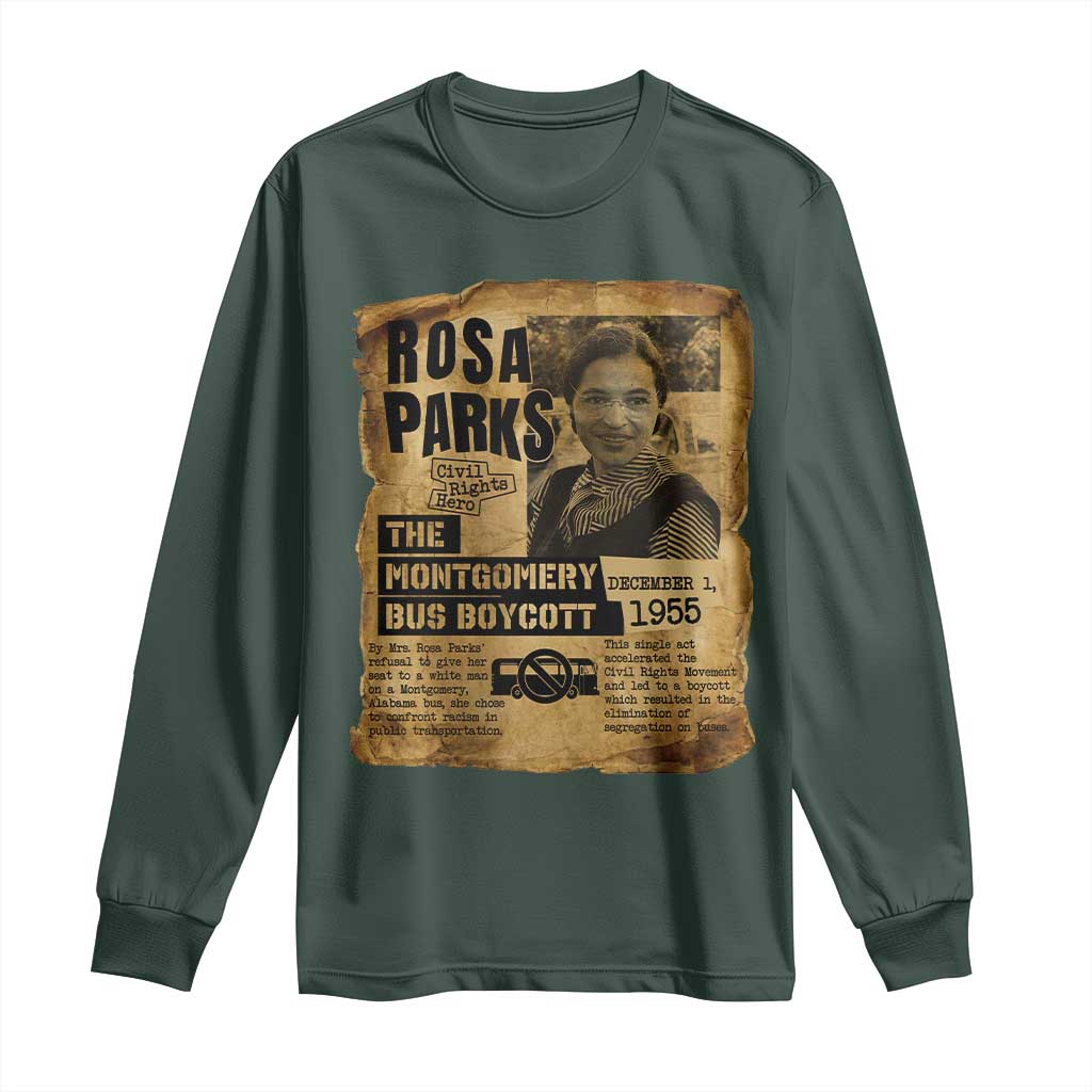 Vintage Rosa Parks Long Sleeve Shirt Groovy Black History Month TS12 Dark Forest Green Print Your Wear