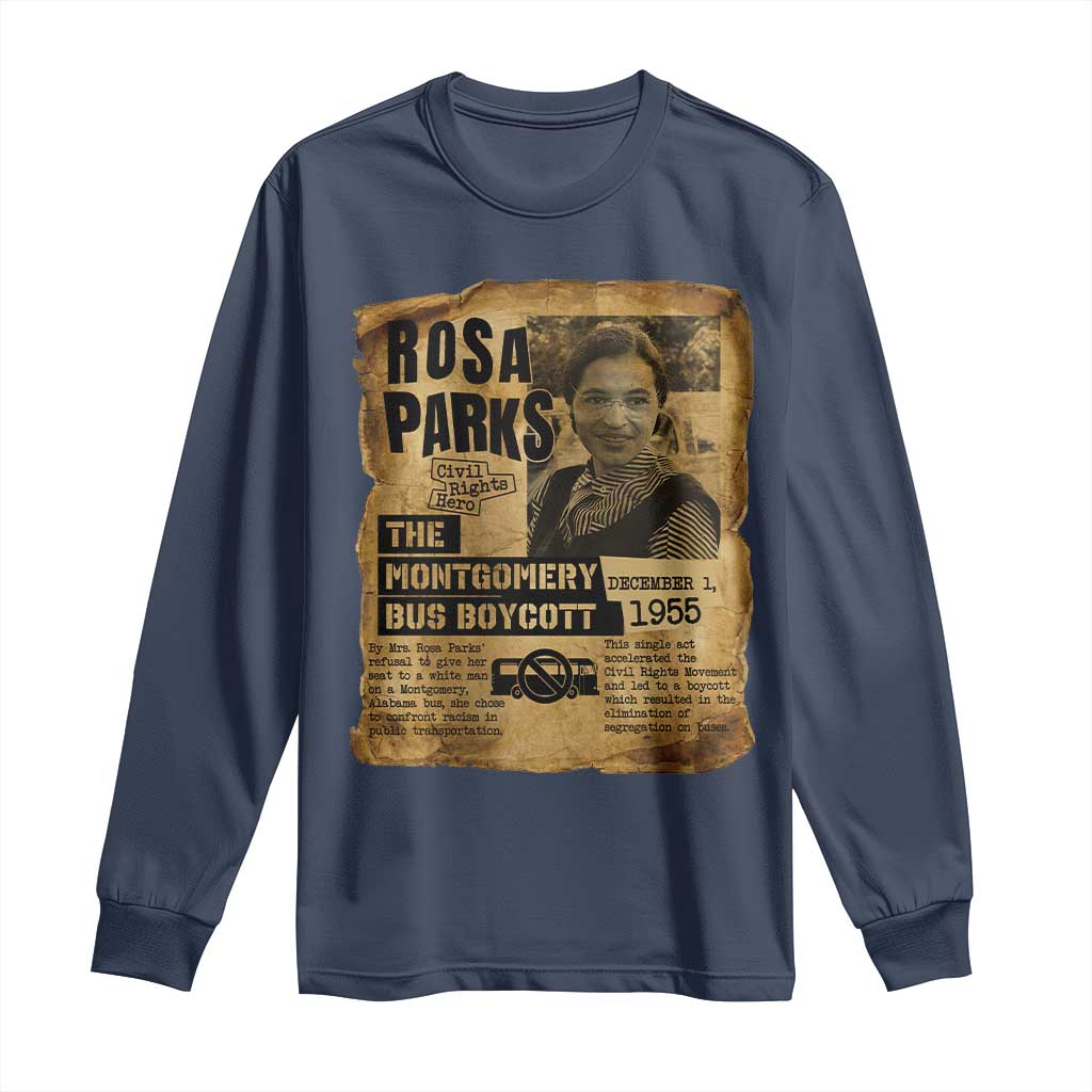 Vintage Rosa Parks Long Sleeve Shirt Groovy Black History Month TS12 Navy Print Your Wear