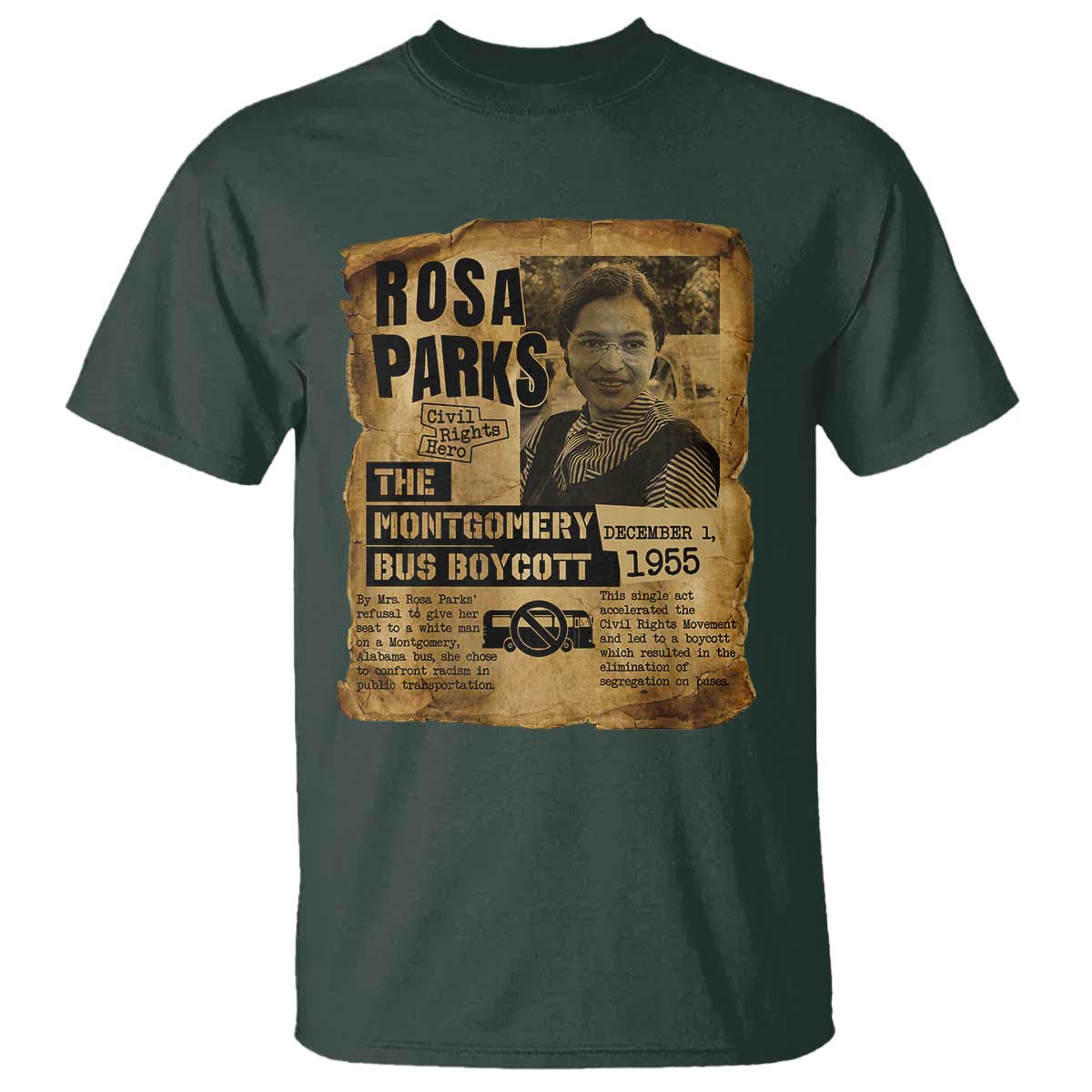 Vintage Rosa Parks T Shirt Groovy Black History Month TS12 Dark Forest Green Print Your Wear