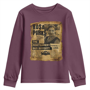 Vintage Rosa Parks Youth Sweatshirt Groovy Black History Month TS12 Maroon Print Your Wear