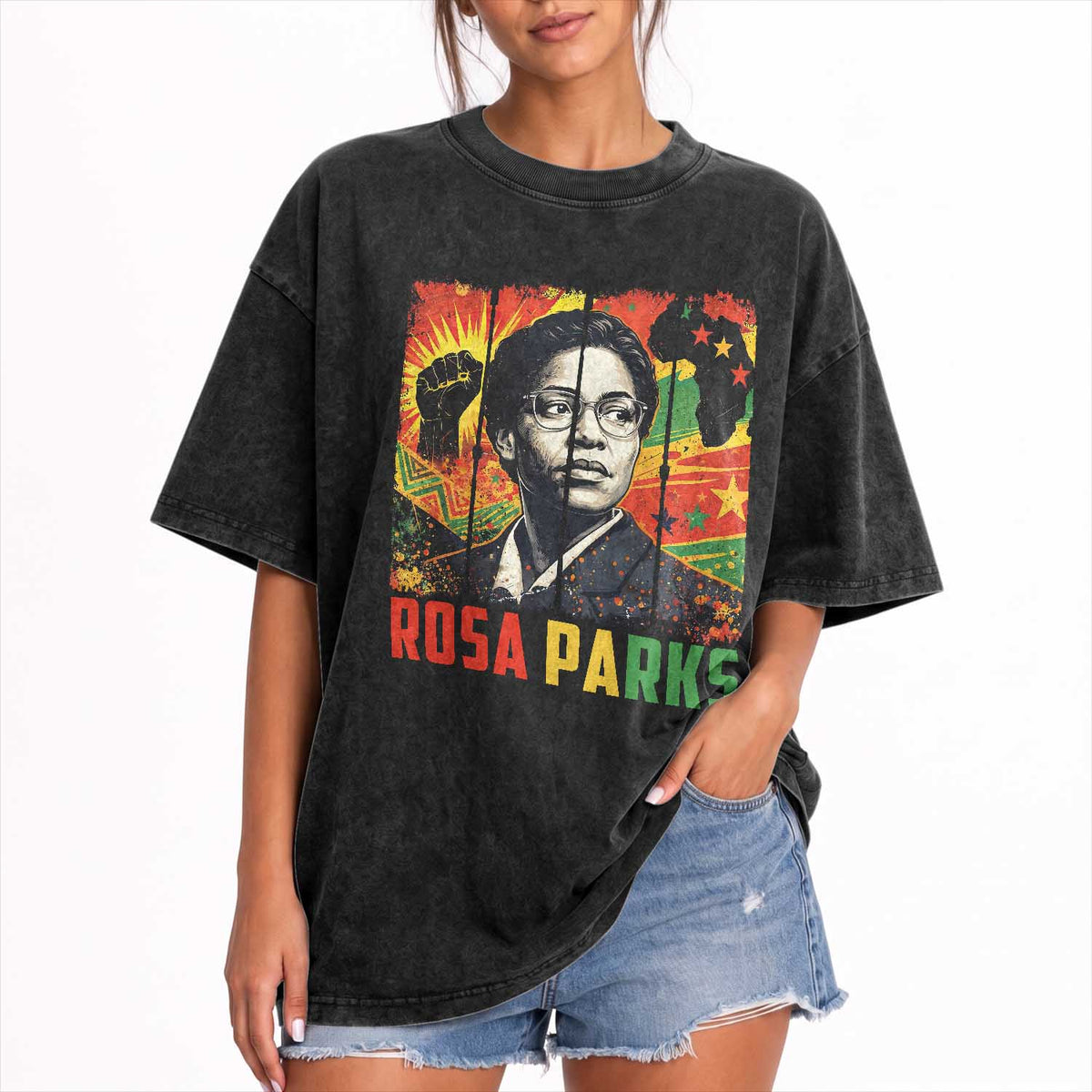 Rosa Parks Washed Cotton T-Shirt Strong Black Women Pride