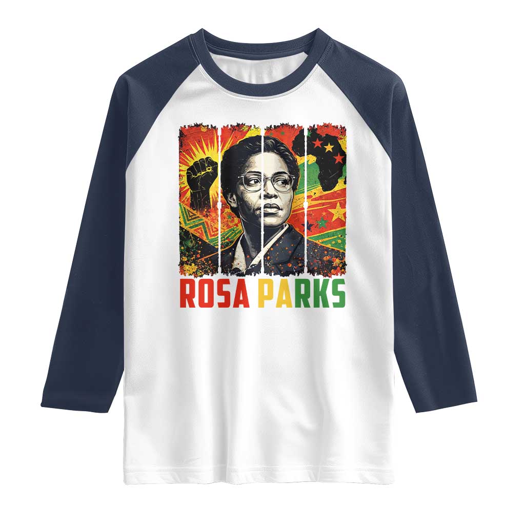 Rosa Parks Raglan Shirt Strong Black Women Pride TS12 White Navy Print Your Wear