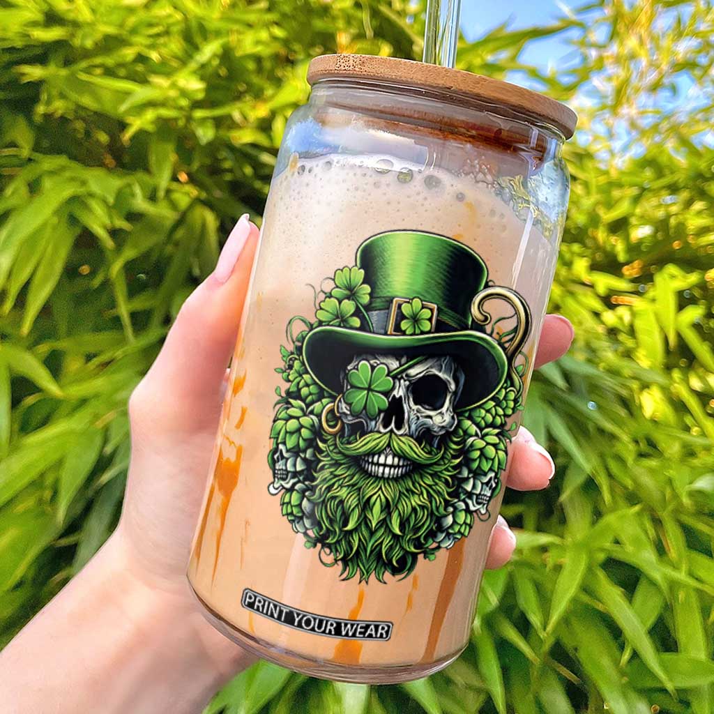 Irish Leprechaun Skull Glass Can St Patricks Day Party Gift TS12 White Print Your Wear